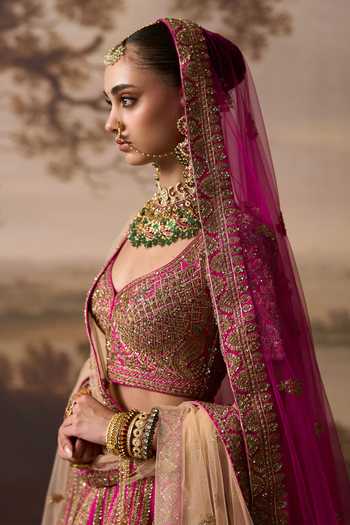 Buy ANGAD SINGH Pink Silk Sweetheart Neck Mauj Raw Bridal Lehenga Set Online at Aza Fashions Buy_ANGAD SINGH_Pink Silk Sweetheart Neck Mauj Raw Bridal Lehenga Set _Online_at_Aza_Fashions