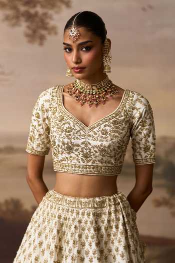 Buy ANGAD SINGH Ivory Silk V-neck Chandni Raw Bridal Lehenga Blouse Set Online at Aza Fashions Buy_ANGAD SINGH_Ivory Silk V-neck Chandni Raw Bridal Lehenga Blouse Set _Online_at_Aza_Fashions