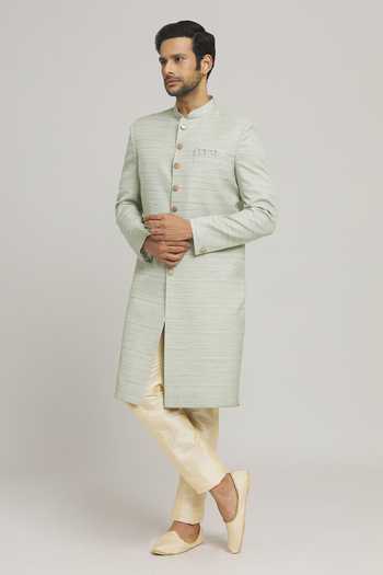 Shop_Arihant Rai Sinha_Green Bamboo Nawabi Sherwani And Pant Set _Online_at_Aza_Fashions