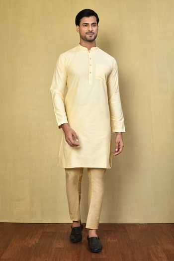 Buy_Arihant Rai Sinha_Cream Cotton Plain A-line Kurta Set 