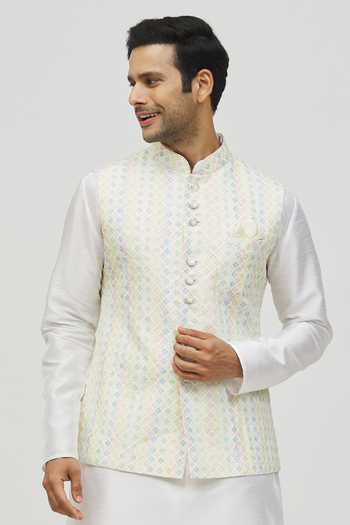 Arihant Rai Sinha Geometric Pattern Cream Bundi 