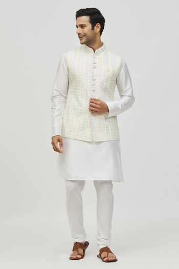 Buy_Arihant Rai Sinha_Off White Rayon Sequins, Embroidery Geometric Pattern Cream Bundi 