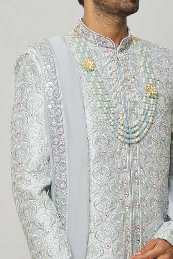 Arihant Rai Sinha Grey Silk, Cotton, Chanderi Crystals, Sequins Embellished Sherwani With Churidar Online at Aza Fashions Arihant Rai Sinha_Grey Silk, Cotton, Chanderi Crystals, Sequins Embellished Sherwani With Churidar _Online_at_Aza_Fashions