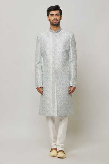 Arihant Rai Sinha Grey Silk, Cotton, Chanderi Crystals, Sequins Embellished Sherwani With Churidar at Aza Fashions Arihant Rai Sinha_Grey Silk, Cotton, Chanderi Crystals, Sequins Embellished Sherwani With Churidar _at_Aza_Fashions