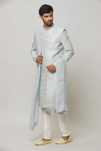Buy Arihant Rai Sinha Grey Silk, Cotton, Chanderi Crystals, Sequins Embellished Sherwani With Churidar Buy_Arihant Rai Sinha_Grey Silk, Cotton, Chanderi Crystals, Sequins Embellished Sherwani With Churidar