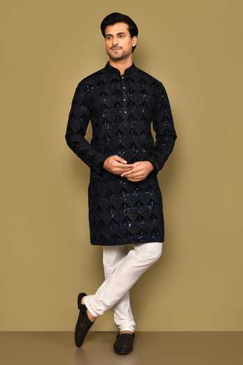 Shop_Arihant Rai Sinha_Black Velvet, Polyester Sequins, Embroidery Cosmo Boxes Kurta Set 