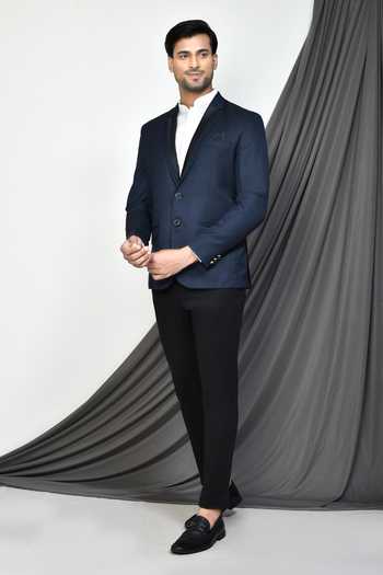 Buy_Arihant Rai Sinha_Blue Cotton Lapel Collar Blazer 