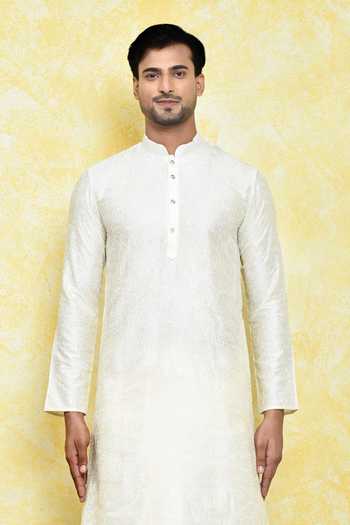 Arihant Rai Sinha_Cream Silk Embroidery Bloom Kurta With Dhoti Pant _Online_at_Aza_Fashions