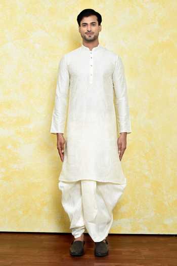 Shop_Arihant Rai Sinha_Cream Silk Embroidery Bloom Kurta With Dhoti Pant _Online_at_Aza_Fashions