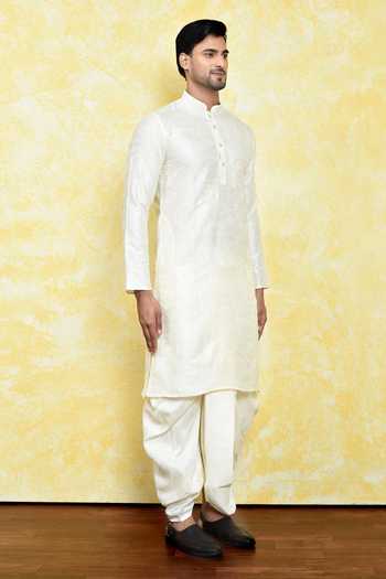 Arihant Rai Sinha_Cream Silk Embroidery Bloom Kurta With Dhoti Pant _at_Aza_Fashions