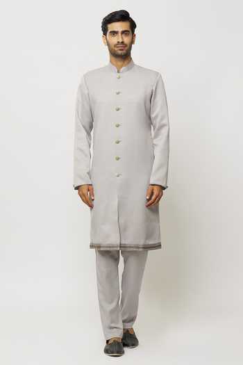 Shop Arihant Rai Sinha Grey Silk Printed Jacket Aligadi Pant Set Online at Aza Fashions Shop_Arihant Rai Sinha_Grey Silk Printed Jacket Aligadi Pant Set _Online_at_Aza_Fashions