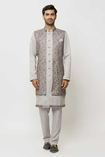 Buy Arihant Rai Sinha Grey Silk Printed Jacket Aligadi Pant Set Buy_Arihant Rai Sinha_Grey Silk Printed Jacket Aligadi Pant Set