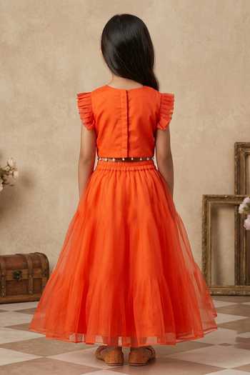 Shop Byb Premium Orange Organza, Crepe Embroidery Floral Pearl Choli With Lehenga at Aza Fashions Shop_Byb Premium_Orange Organza, Crepe Embroidery Floral Pearl Choli With Lehenga _at_Aza_Fashions