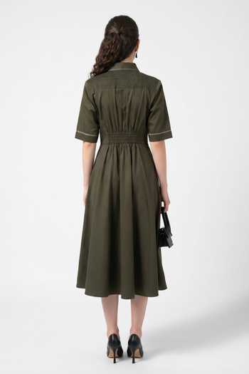 Escape By Aishwarya Ruching Cotton Satin Midi Dress 