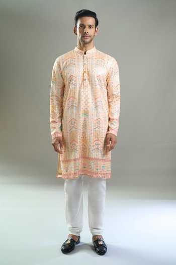Arihant Rai Sinha_Cream Cotton Embroidery, Sequins, Metallic Thread Kurta And Churidar Set _Online_at_Aza_Fashions