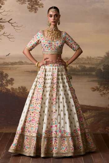Buy ANGAD SINGH Ivory Silk Sweetheart Neck Shabnam Embroidered Bridal Lehenga Set Buy_ANGAD SINGH_Ivory Silk Sweetheart Neck Shabnam Embroidered Bridal Lehenga Set