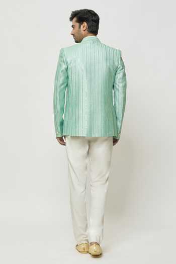 Shop Arihant Rai Sinha Green Silk Sequins, Embroidery Thread Work Jodhpuri With Short Kurta at Aza Fashions Shop_Arihant Rai Sinha_Green Silk Sequins, Embroidery Thread Work Jodhpuri With Short Kurta _at_Aza_Fashions