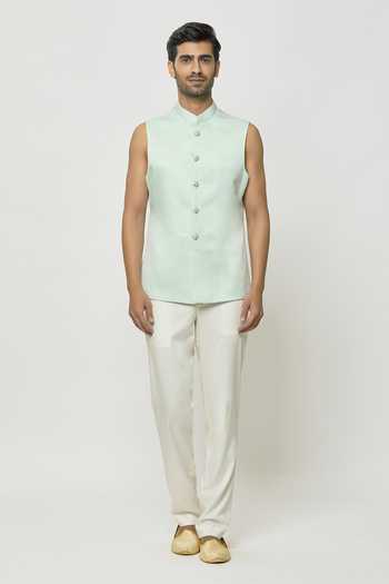 Shop Arihant Rai Sinha Green Silk Sequins, Embroidery Thread Work Jodhpuri With Short Kurta Online at Aza Fashions Shop_Arihant Rai Sinha_Green Silk Sequins, Embroidery Thread Work Jodhpuri With Short Kurta _Online_at_Aza_Fashions