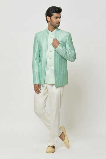 Arihant Rai Sinha Green Silk Sequins, Embroidery Thread Work Jodhpuri With Short Kurta at Aza Fashions Arihant Rai Sinha_Green Silk Sequins, Embroidery Thread Work Jodhpuri With Short Kurta _at_Aza_Fashions