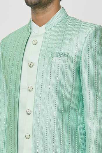Buy Arihant Rai Sinha Green Silk Sequins, Embroidery Thread Work Jodhpuri With Short Kurta Buy_Arihant Rai Sinha_Green Silk Sequins, Embroidery Thread Work Jodhpuri With Short Kurta