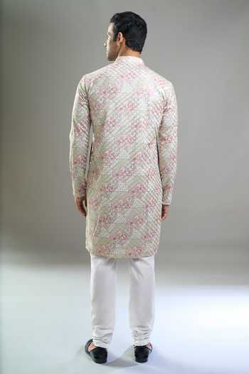 Shop Arihant Rai Sinha Green Cotton, Polyester, Viscose Embroidery, Geometric Thread And Kurta Set at Aza Fashions Shop_Arihant Rai Sinha_Green Cotton, Polyester, Viscose Embroidery, Geometric Thread And Kurta Set _at_Aza_Fashions