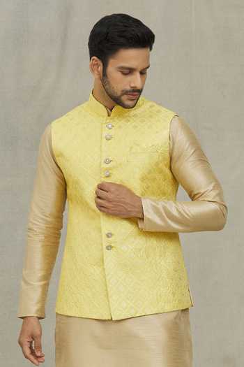 Arihant Rai Sinha Yellow Embroidered Bundi & Kurta Set 