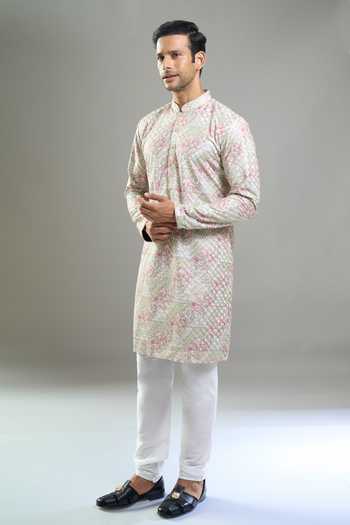 Arihant Rai Sinha Green Cotton, Polyester, Viscose Embroidery, Geometric Thread And Kurta Set at Aza Fashions Arihant Rai Sinha_Green Cotton, Polyester, Viscose Embroidery, Geometric Thread And Kurta Set _at_Aza_Fashions