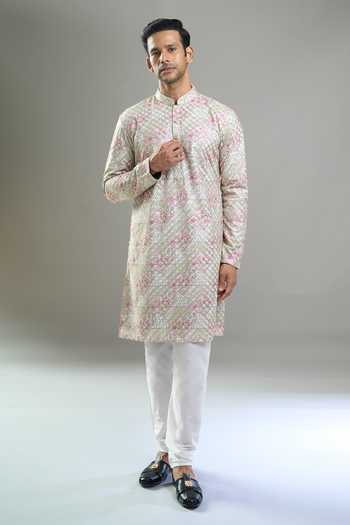 Buy Arihant Rai Sinha Green Cotton, Polyester, Viscose Embroidery, Geometric Thread And Kurta Set Buy_Arihant Rai Sinha_Green Cotton, Polyester, Viscose Embroidery, Geometric Thread And Kurta Set