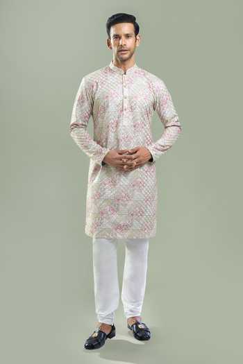 Shop Arihant Rai Sinha Green Cotton, Polyester, Viscose Embroidery, Geometric Thread And Kurta Set Online at Aza Fashions Shop_Arihant Rai Sinha_Green Cotton, Polyester, Viscose Embroidery, Geometric Thread And Kurta Set _Online_at_Aza_Fashions