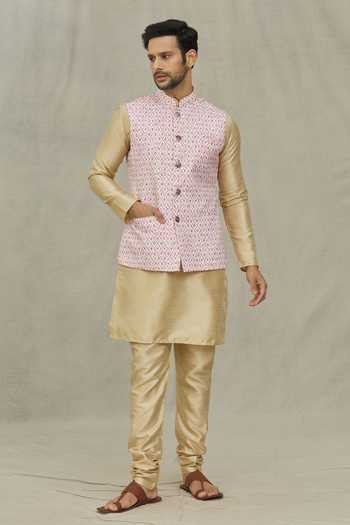 Buy Arihant Rai Sinha Pink Cotton Floral Checkered Bundi Buy_Arihant Rai Sinha_Pink Cotton Floral Checkered Bundi