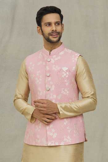 Arihant Rai Sinha Floral Woven Pink Bundi 
