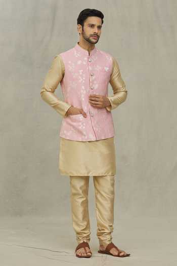 Buy Arihant Rai Sinha Pink Jacquard Embroidery Floral Woven Bundi Buy_Arihant Rai Sinha_Pink Jacquard Embroidery Floral Woven Bundi