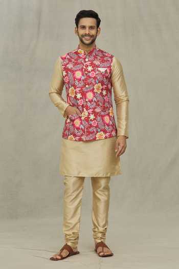 Buy_Arihant Rai Sinha_Red Cotton Embroidery Bloom Print Bundi 