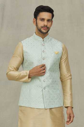 Arihant Rai Sinha Thread Embroidered Blue Bundi 
