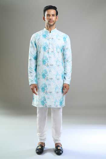 Buy_Arihant Rai Sinha_Blue Cotton, Polyester, Viscose Embroidery, Sequins, Metallic Pattern Kurta Set _Online_at_Aza_Fashions