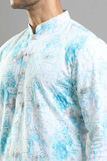 Buy_Arihant Rai Sinha_Blue Cotton, Polyester, Viscose Embroidery, Sequins, Metallic Pattern Kurta Set 