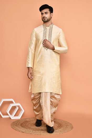 Arihant Rai Sinha Floral Embroidered Placket Kurta With Dhoti Pant 