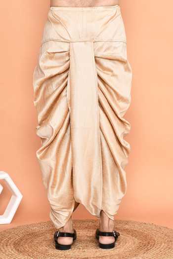 Buy_Arihant Rai Sinha_Beige Silk Embroidery Floral Placket Kurta With Dhoti Pant _Online_at_Aza_Fashions