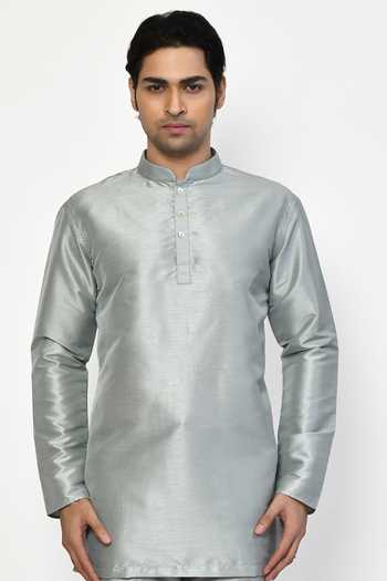 Shop Arihant Rai Sinha Grey Silk, Cotton Solid Full Sleeve Kurta With Pant Online at Aza Fashions Shop_Arihant Rai Sinha_Grey Silk, Cotton Solid Full Sleeve Kurta With Pant _Online_at_Aza_Fashions