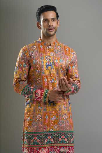 Shop Arihant Rai Sinha Orange Cotton, Viscose, Polyester Embroidery, Sequins Thread And Kurta Set Online at Aza Fashions Shop_Arihant Rai Sinha_Orange Cotton, Viscose, Polyester Embroidery, Sequins Thread And Kurta Set _Online_at_Aza_Fashions