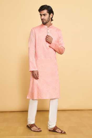 Arihant Rai Sinha Pink Polyester, Cotton Embroidery Geometric Woven Pattern Kurta And Churidar Set Online at Aza Fashions Arihant Rai Sinha_Pink Polyester, Cotton Embroidery Geometric Woven Pattern Kurta And Churidar Set _Online_at_Aza_Fashions