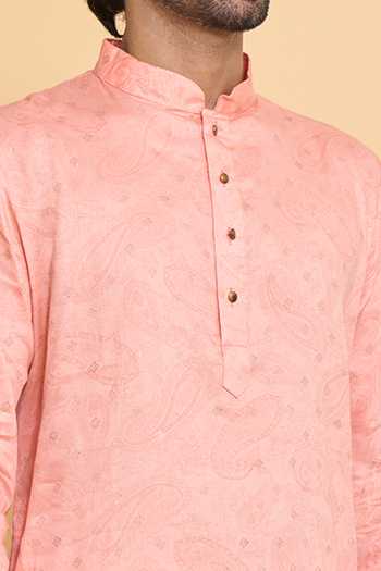 Buy Arihant Rai Sinha Pink Polyester, Cotton Embroidery Geometric Woven Pattern Kurta And Churidar Set Buy_Arihant Rai Sinha_Pink Polyester, Cotton Embroidery Geometric Woven Pattern Kurta And Churidar Set