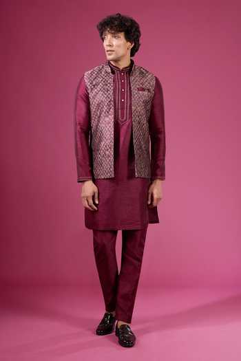 Arihant Rai Sinha Jacquard Sleeveless Nehru Jacket Set 