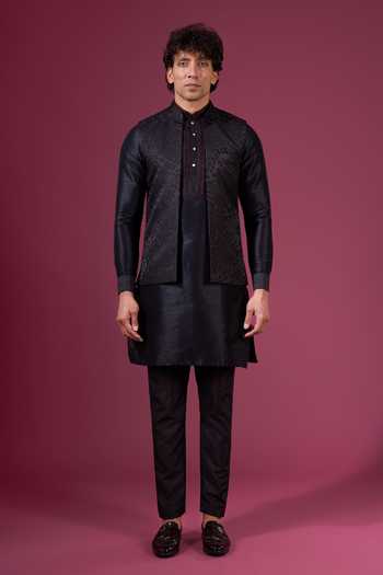 Arihant Rai Sinha Black Jacquard, Silk Nehru Jacket Kurta Set at Aza Fashions Arihant Rai Sinha_Black Jacquard, Silk Nehru Jacket Kurta Set _at_Aza_Fashions