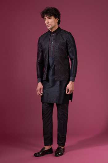 Buy Arihant Rai Sinha Black Jacquard, Silk Nehru Jacket Kurta Set Buy_Arihant Rai Sinha_Black Jacquard, Silk Nehru Jacket Kurta Set