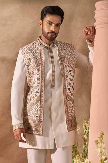 Buy Arihant Rai Sinha Cream Silk Embroidery, Zari Nehru Jacket And Kurta Set at Aza Fashions Buy_Arihant Rai Sinha_Cream Silk Embroidery, Zari Nehru Jacket And Kurta Set _at_Aza_Fashions