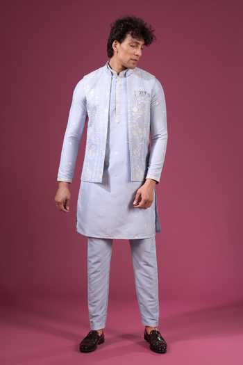 Arihant Rai Sinha Flower Pattern Nehru Jacket Kurta Set 