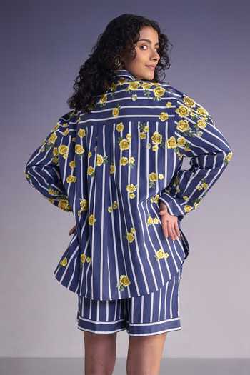 Dash And Dot Floral Embroidered Stripe Shirt 