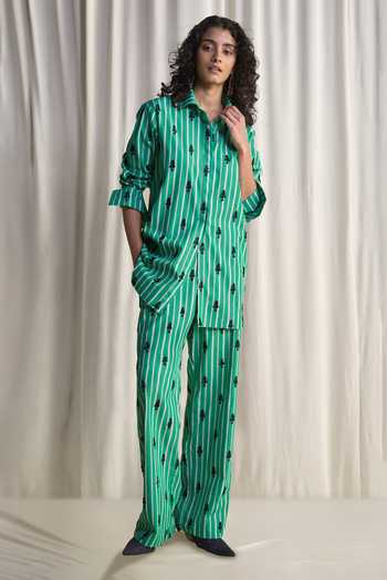 Dash And Dot Motif Bead Embroidered Pant