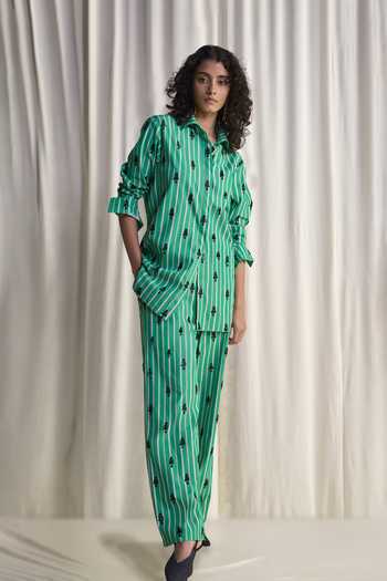 Dash And Dot Green Cotton Motif Bead Embroidered Pant Online at Aza Fashions Dash And Dot_Green Cotton Motif Bead Embroidered Pant _Online_at_Aza_Fashions
